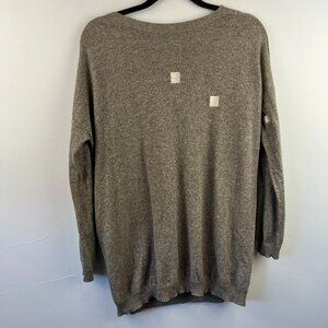 Eileen Fisher 100% Cashmere Gray Tunic Sweater Size SP Embroidered Patch Details